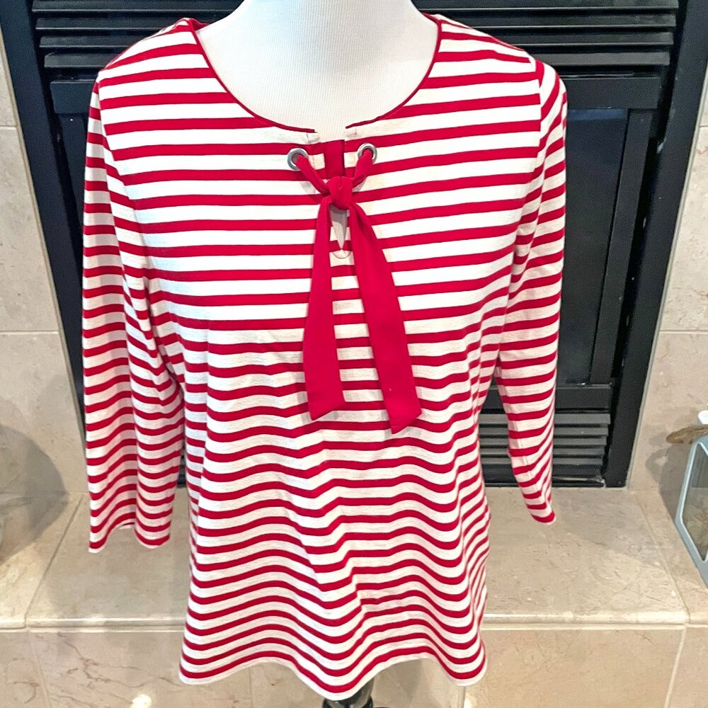 Talbot's Red and White Striped Top Blouse
